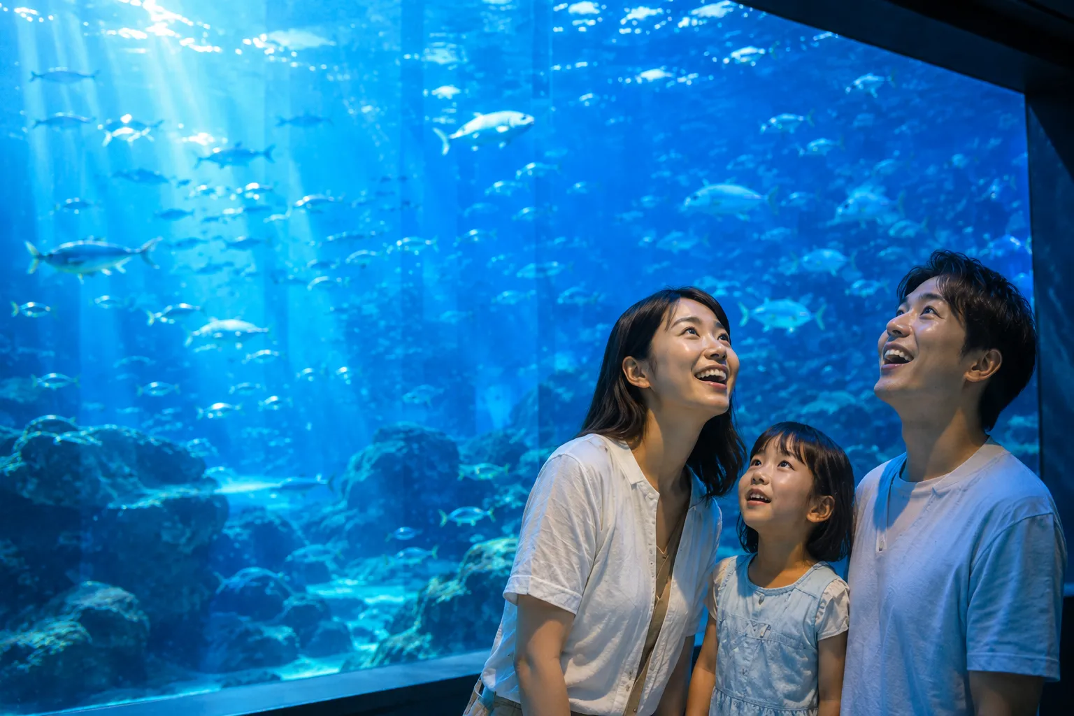 水族館を楽しむ家族